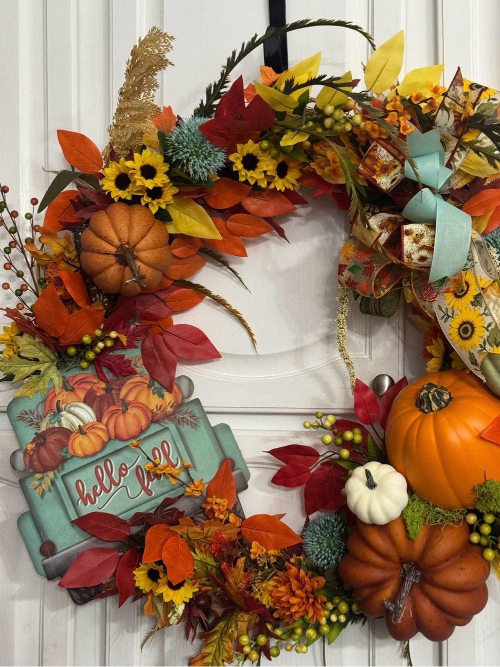 Autumn Harvest Fall Wreath with Pumpkins and Sunflowers - Hello Fall XL WREATH